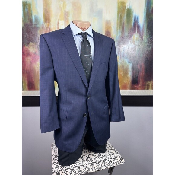 44R Mens Hugo Boss Reda S110’s Wool Blue Striped Blazer - Suit Jacket Sport Coat - Picture 1 of 13